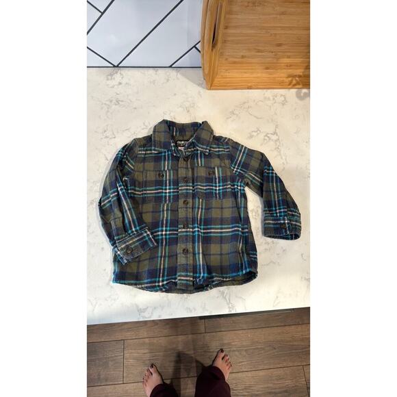 OshKosh B'gosh Other - OSHKOSH B'GOSH 2T BOYS BUTTON FRONT GREEN BLUE PLAID FLANNEL BUTTON DOWN